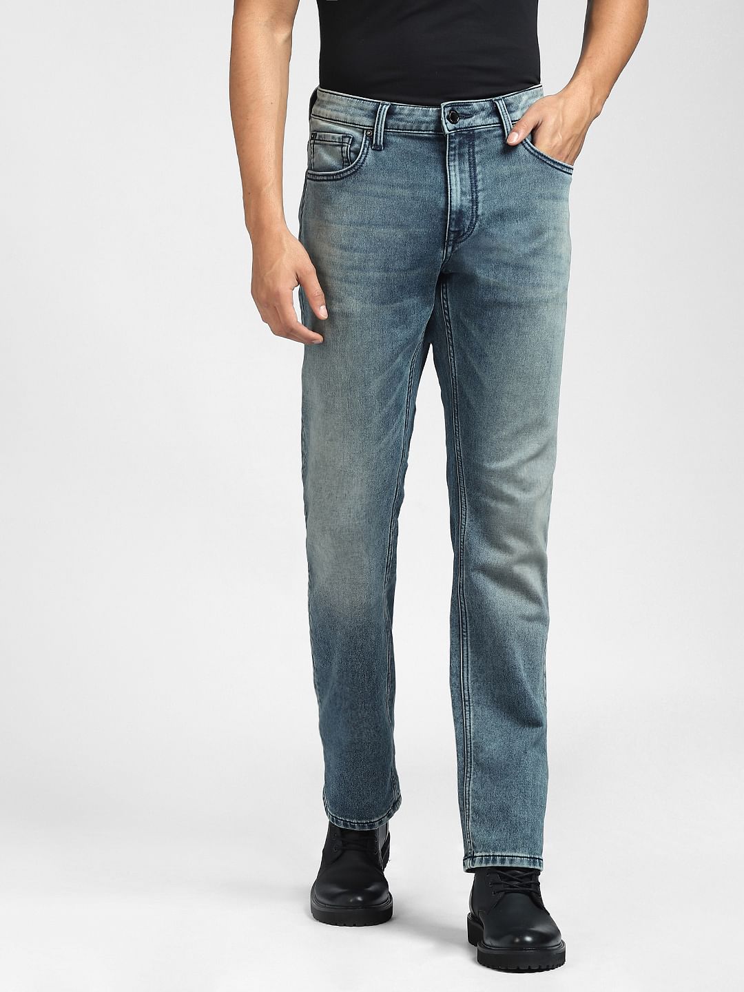 Blue Mid Rise Clark Straight Fit Jeans