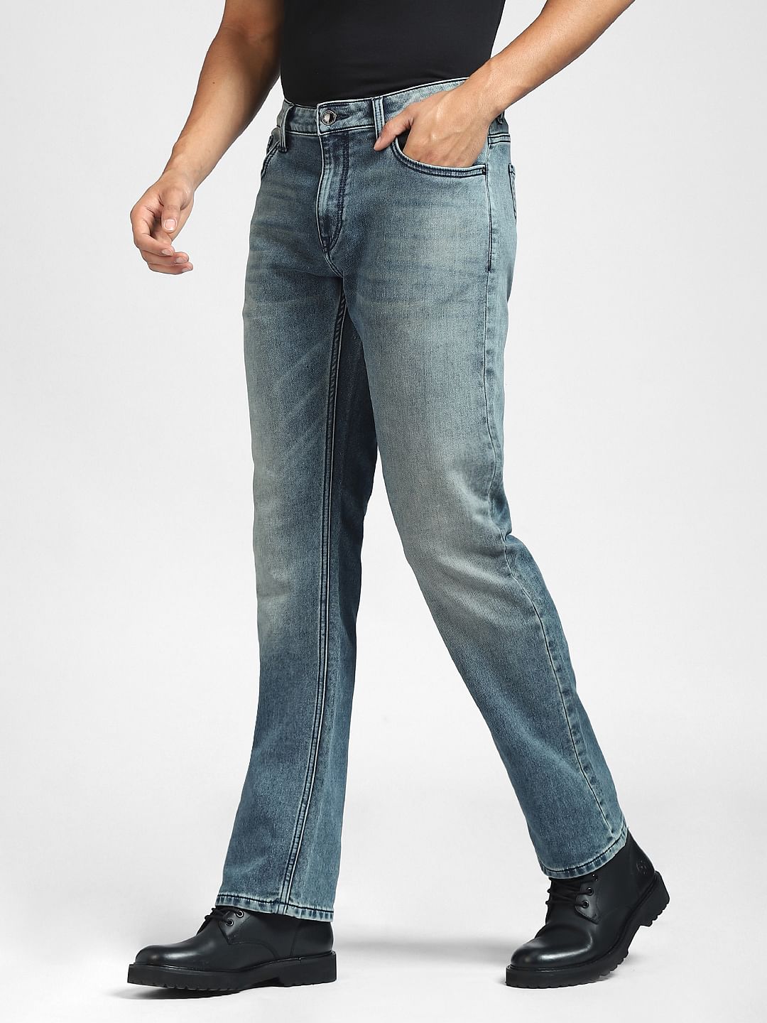 Blue Mid Rise Clark Straight Fit Jeans