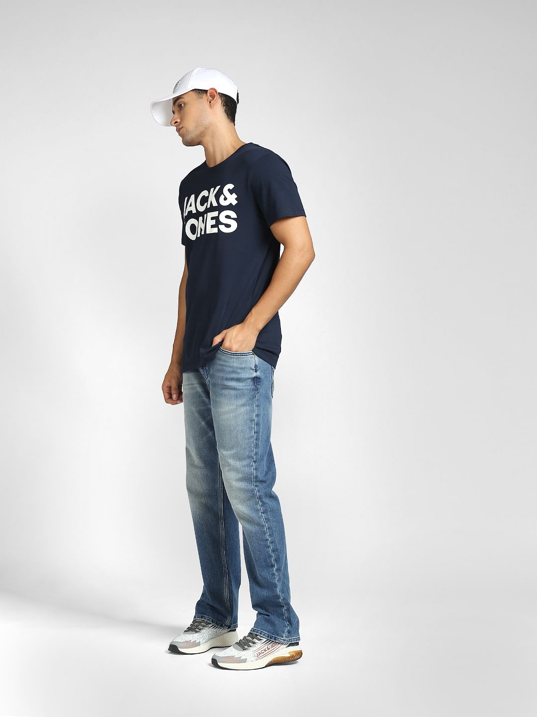 Blue Mid Rise Clark Straight Fit Jeans