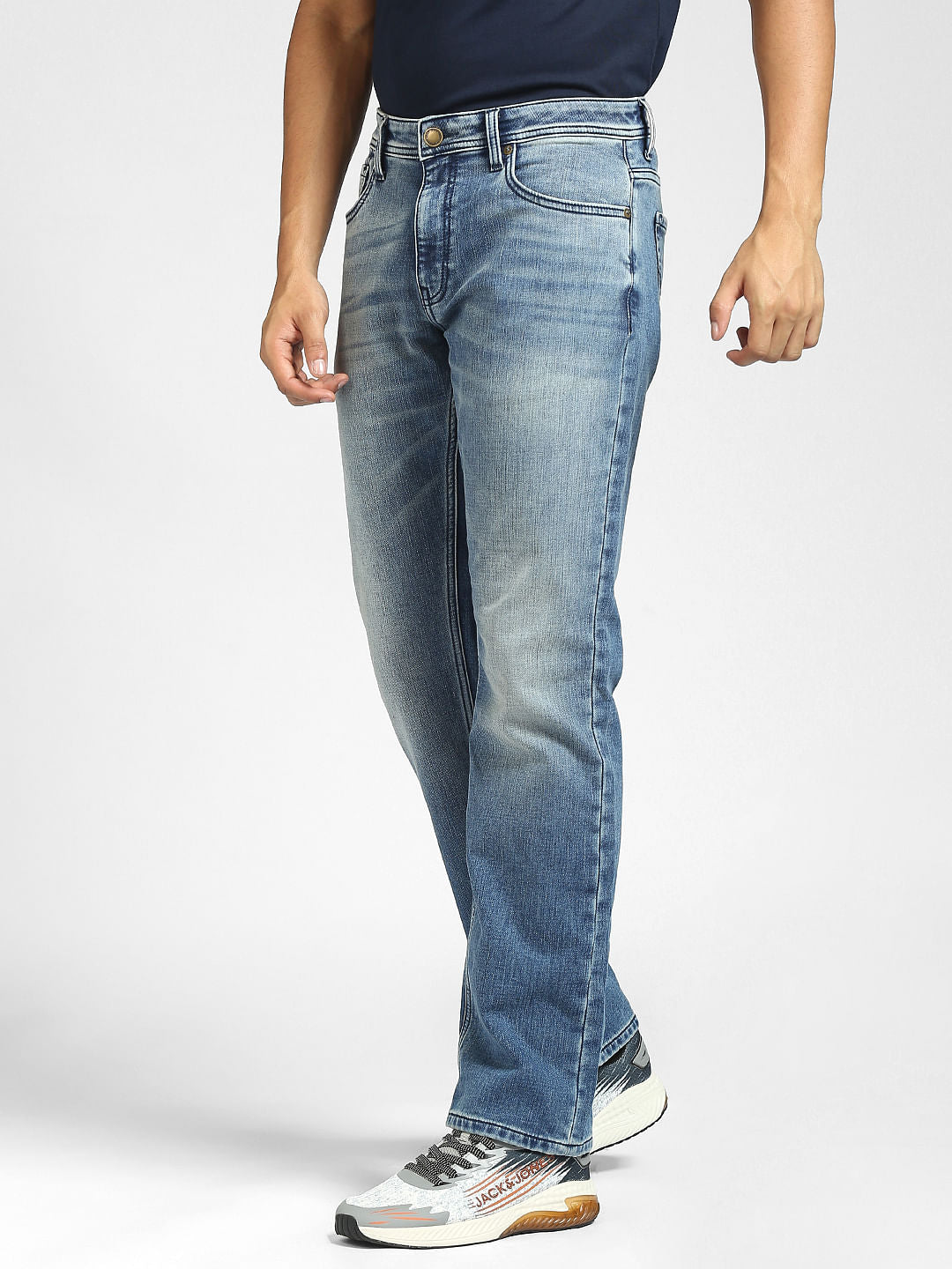 Blue Mid Rise Clark Straight Fit Jeans