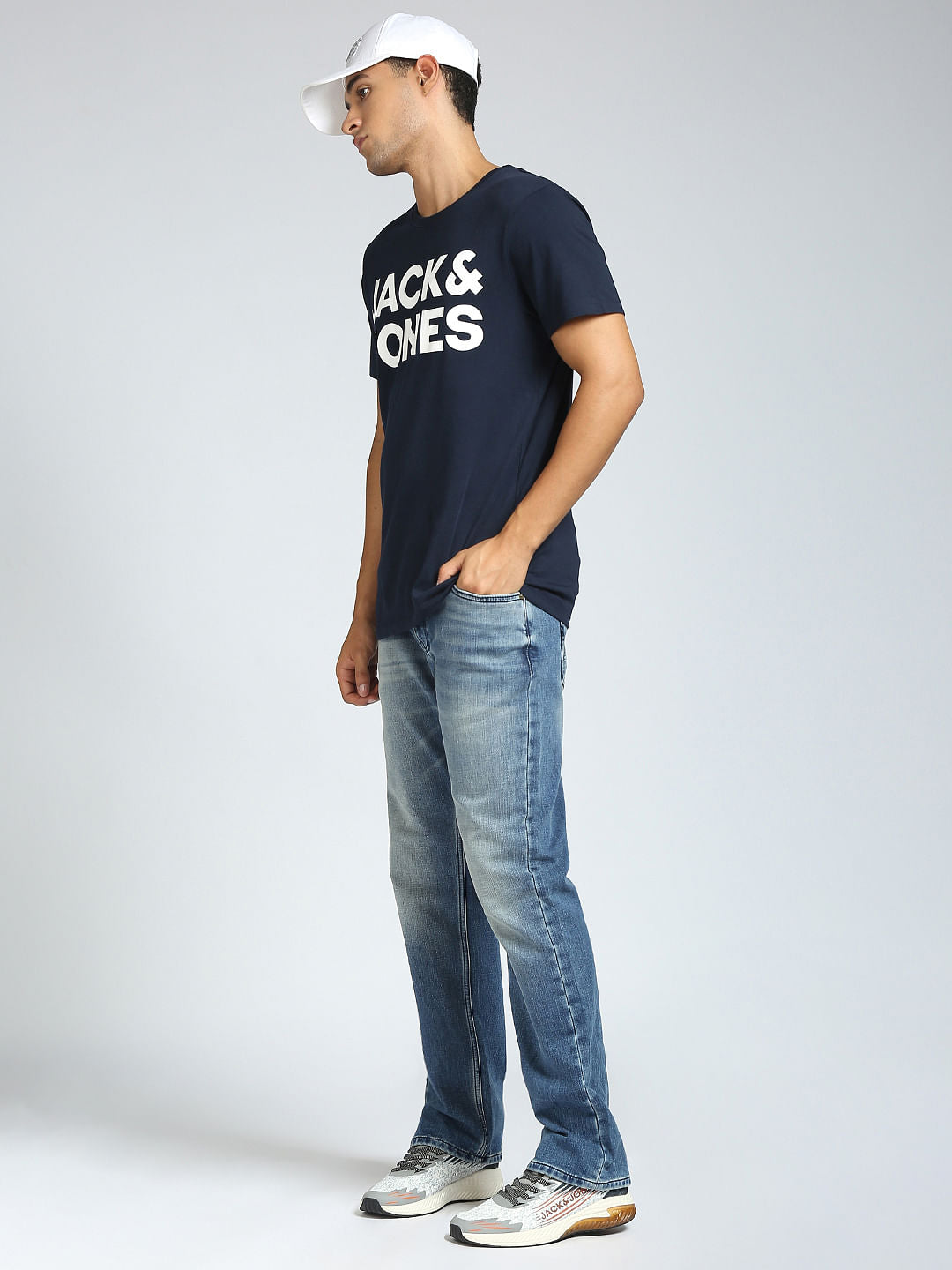 Blue Mid Rise Clark Straight Fit Jeans