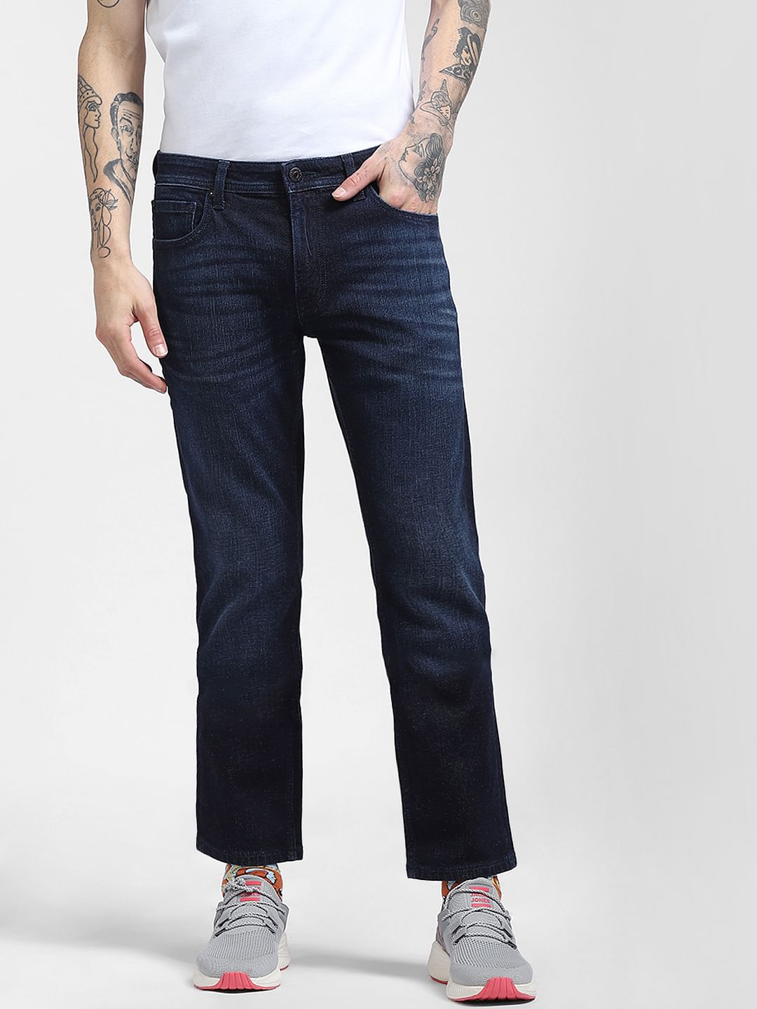Dark Blue Mid Rise Clark Regular Jeans