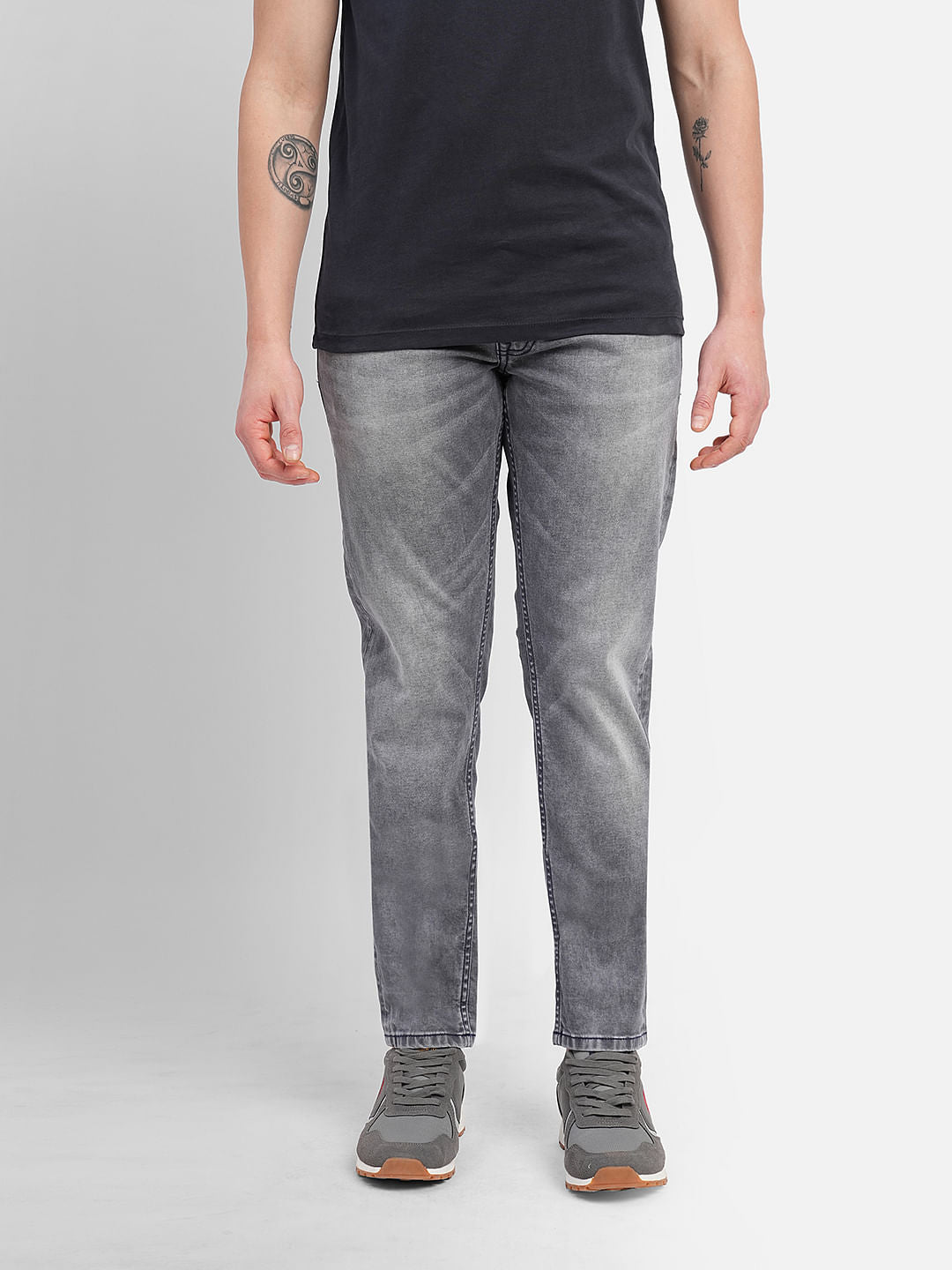 Grey Low Rise Washed Tim Slim Jeans