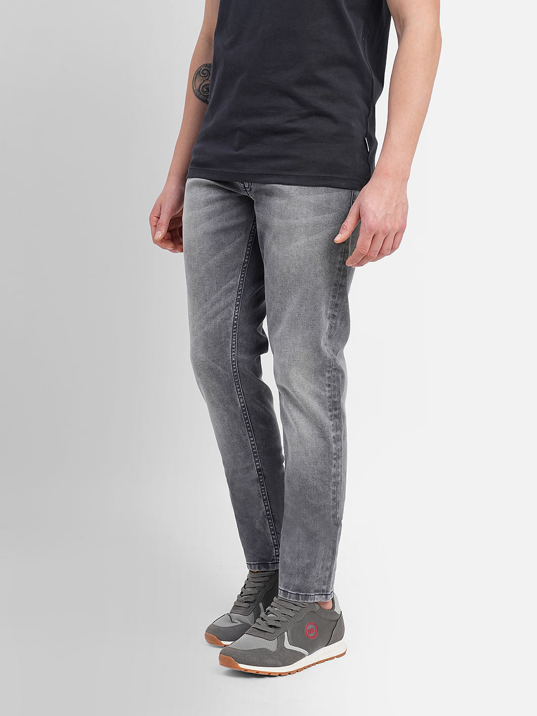 Grey Low Rise Washed Tim Slim Jeans