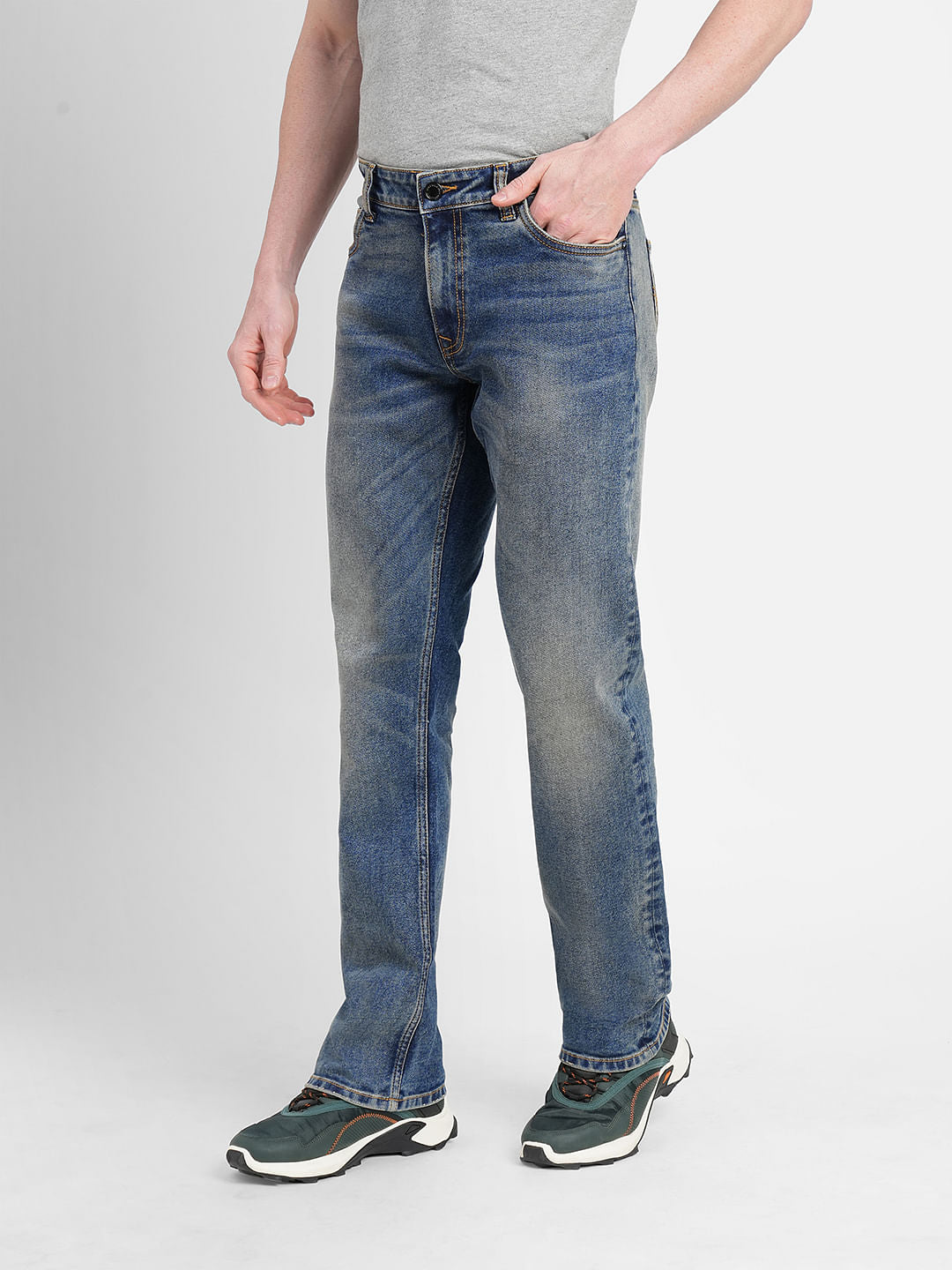Dark Blue Mid Rise Clark Regular Fit Jeans