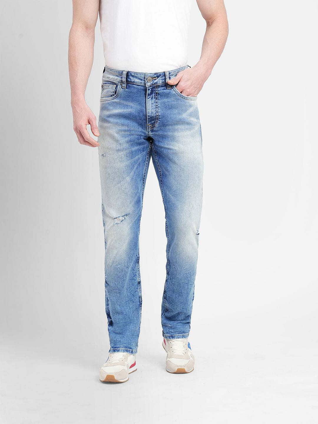Light Blue Low Rise Distressed Slim Fit Jeans