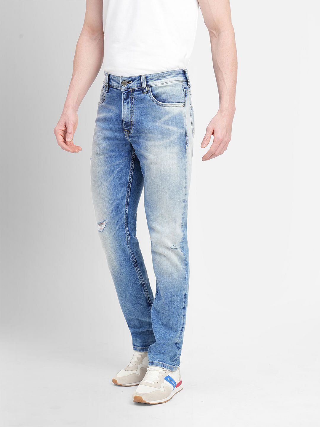 Light Blue Low Rise Distressed Slim Fit Jeans