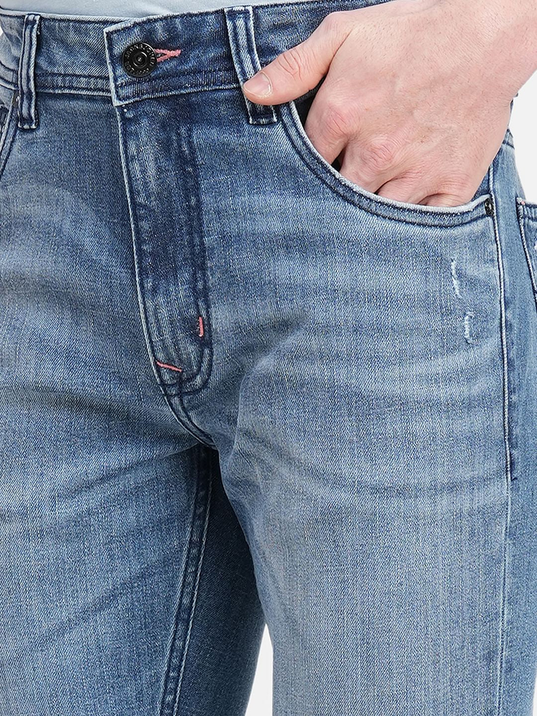 Blue Low Rise Distressed Liam Skinny Jeans