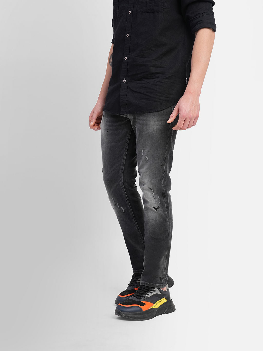 Black Low Rise Distressed Glenn Slim Jeans