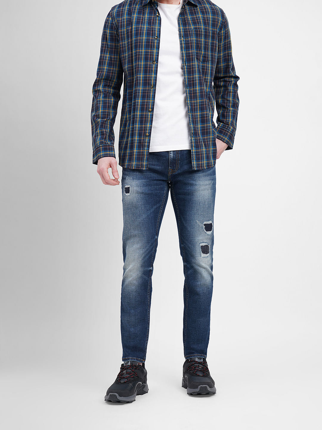 Dark Blue Low Rise Distressed Ben Skinny Jeans