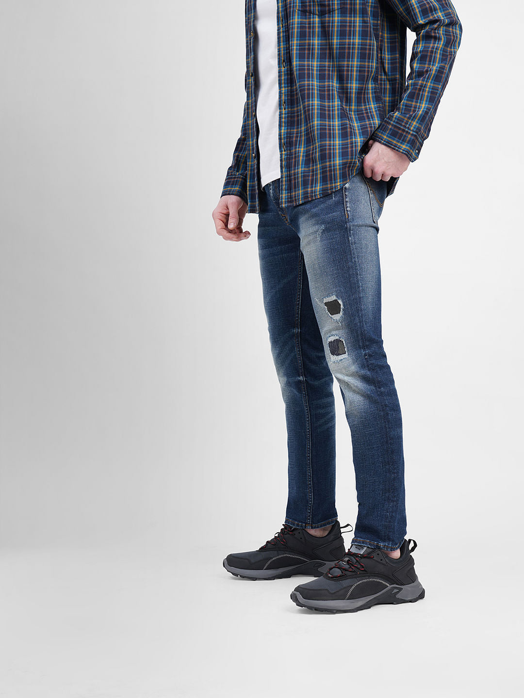 Dark Blue Low Rise Distressed Ben Skinny Jeans
