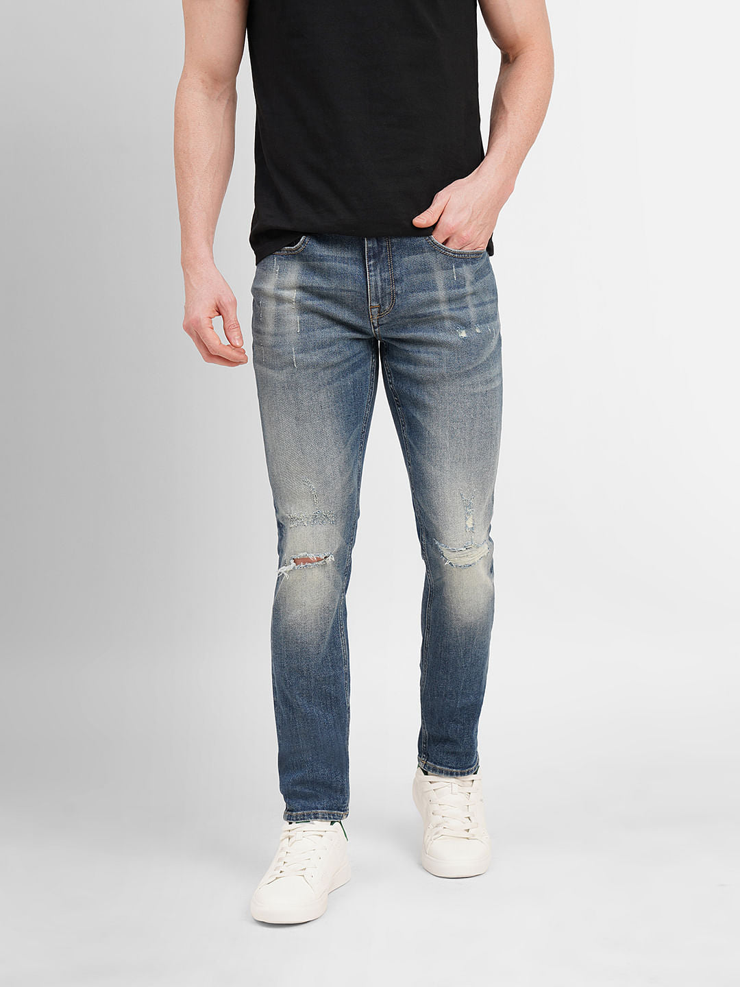 Dark Blue Low Rise Ripped Glenn Slim Jeans