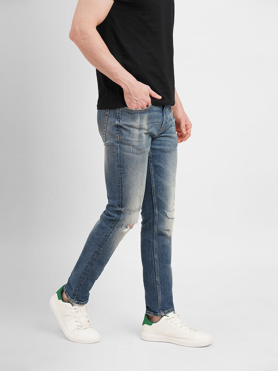 Dark Blue Low Rise Ripped Glenn Slim Jeans