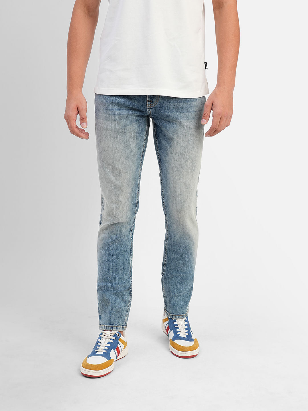 Blue Low Rise Distressed Glenn Slim Jeans