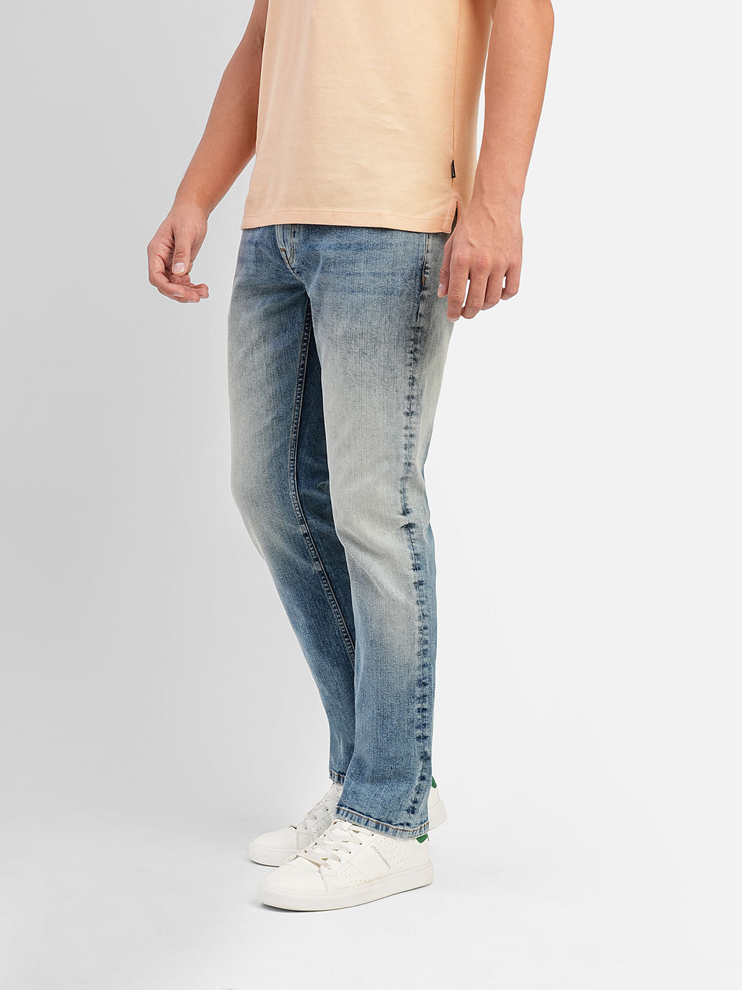 Blue Mid Rise Washed Clark Regular Fit Jeans