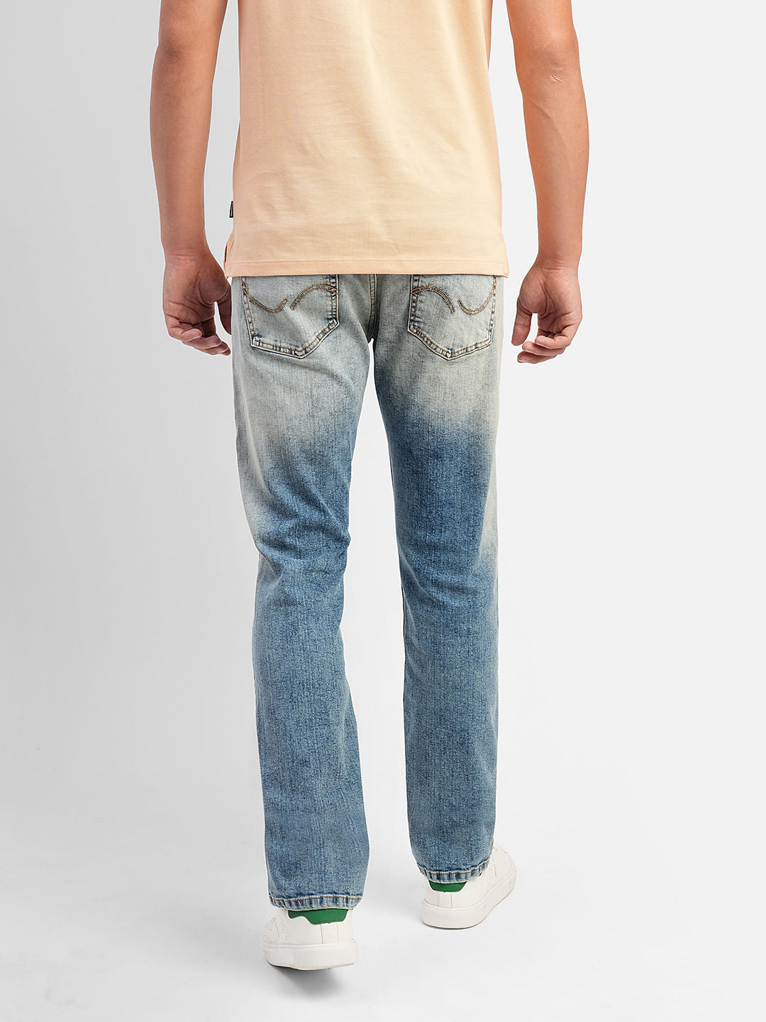 Blue Mid Rise Washed Clark Regular Fit Jeans