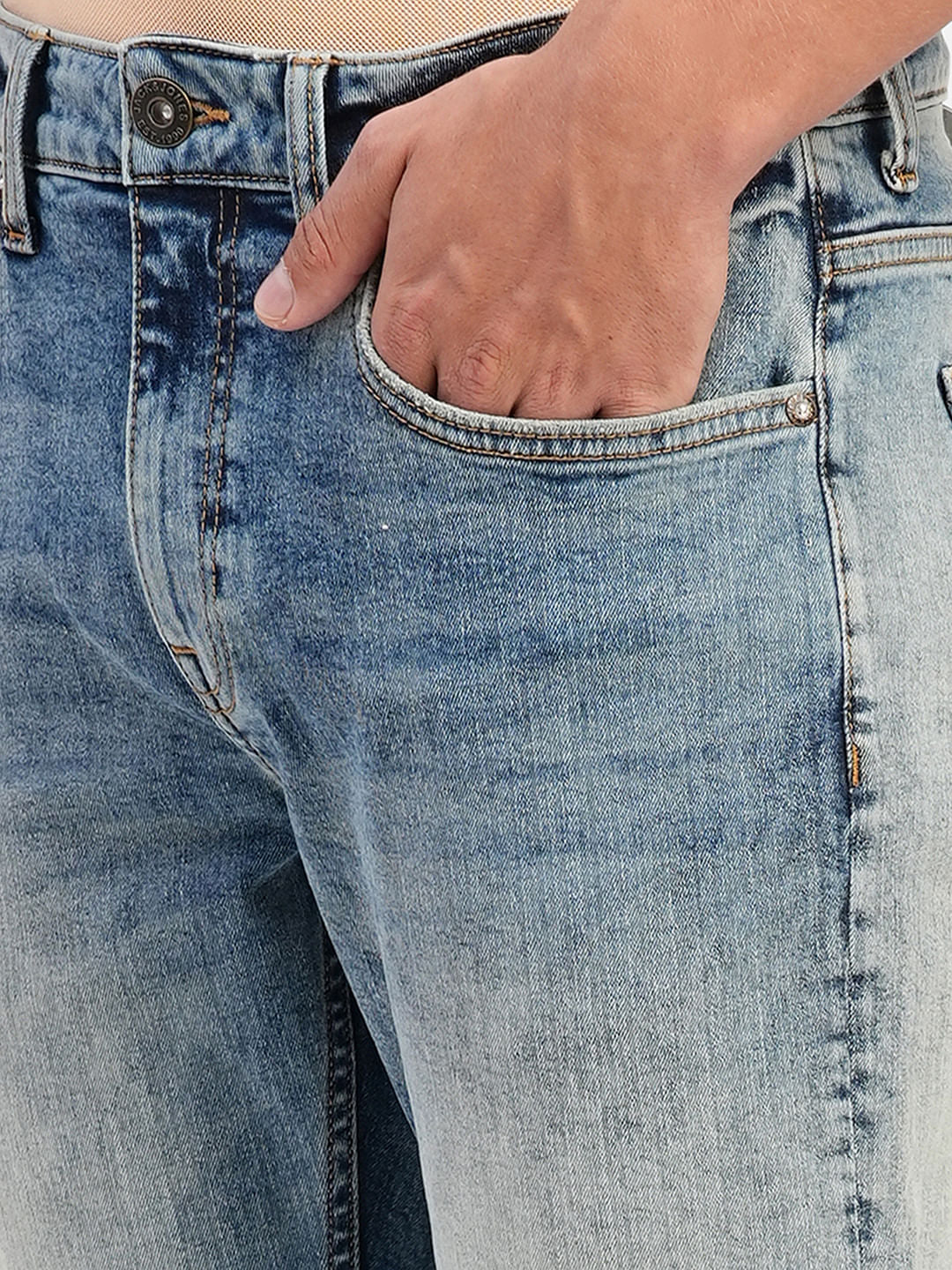 Blue Mid Rise Washed Clark Regular Fit Jeans