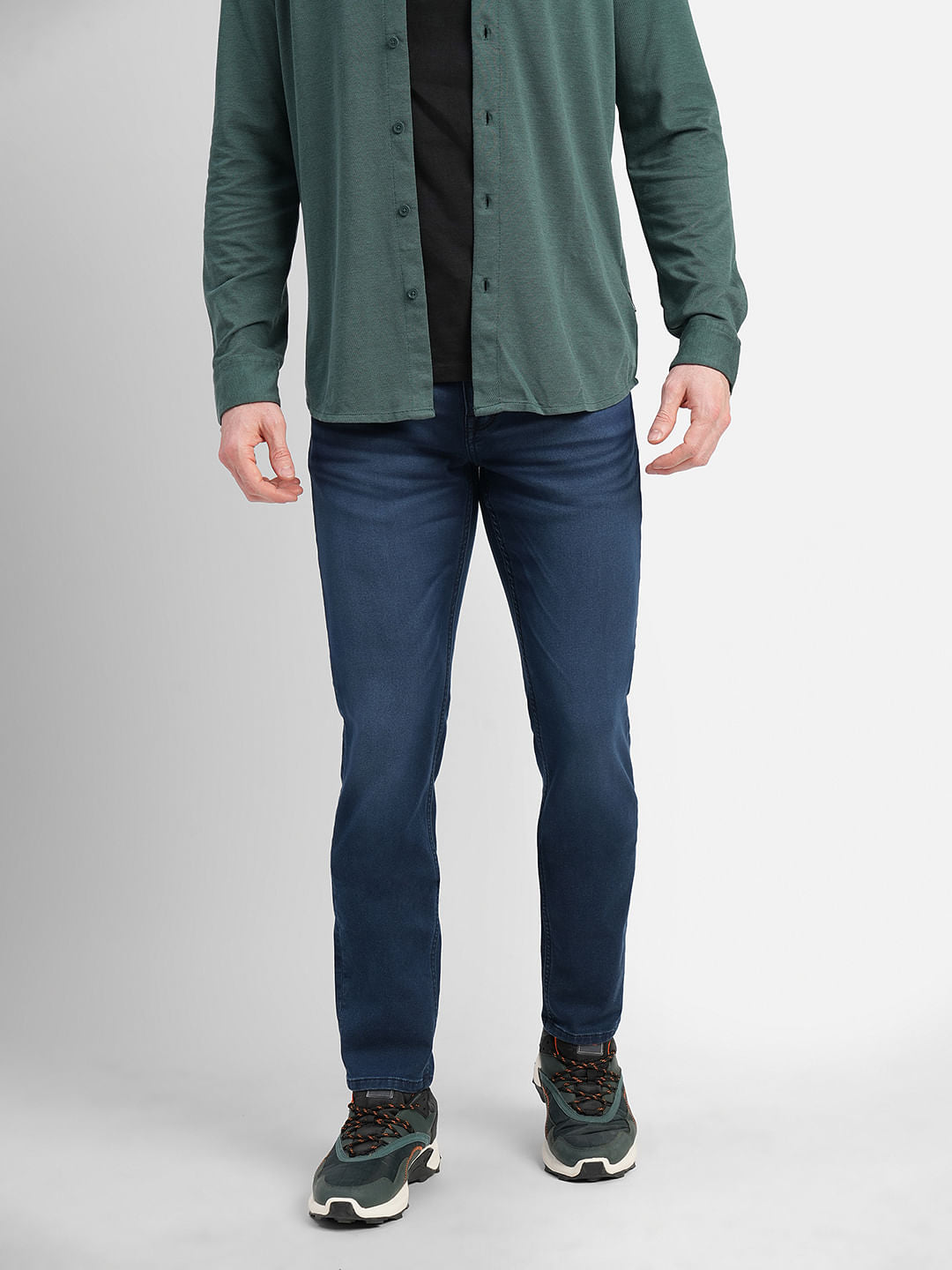 Dark Blue Low Rise Indigo Knit Slim Fit Jeans