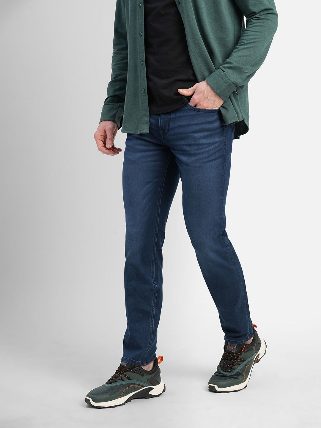 Dark Blue Low Rise Indigo Knit Slim Fit Jeans