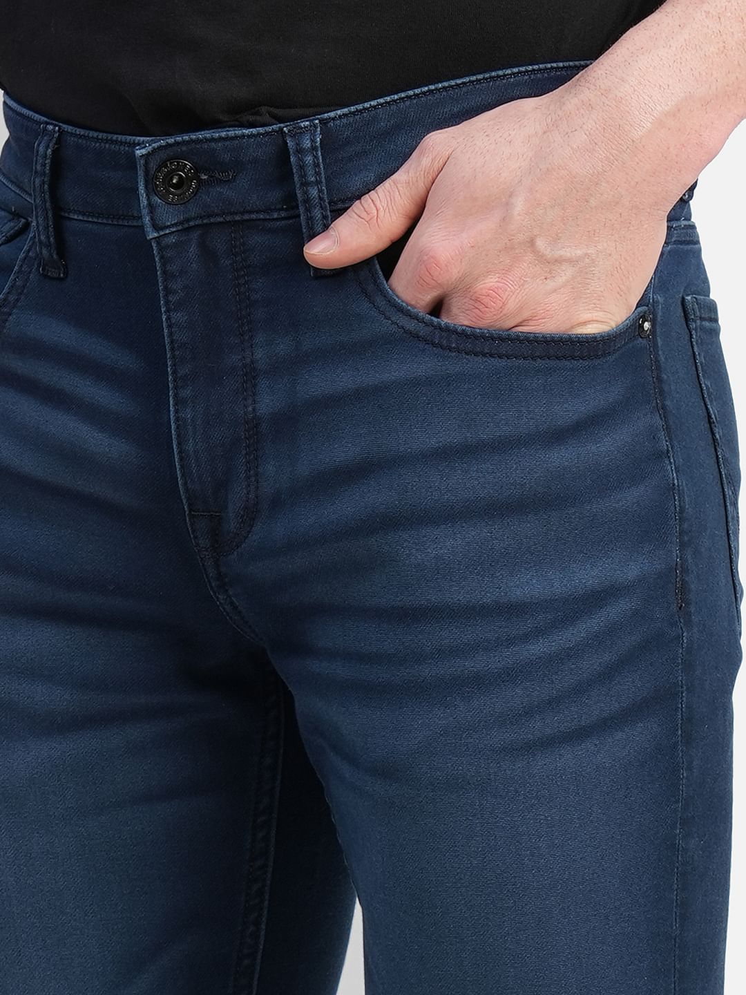 Dark Blue Low Rise Indigo Knit Slim Fit Jeans