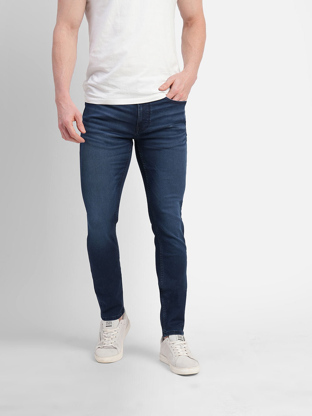 Dark Blue Low Rise Indigo Knit Skinny Fit Jeans