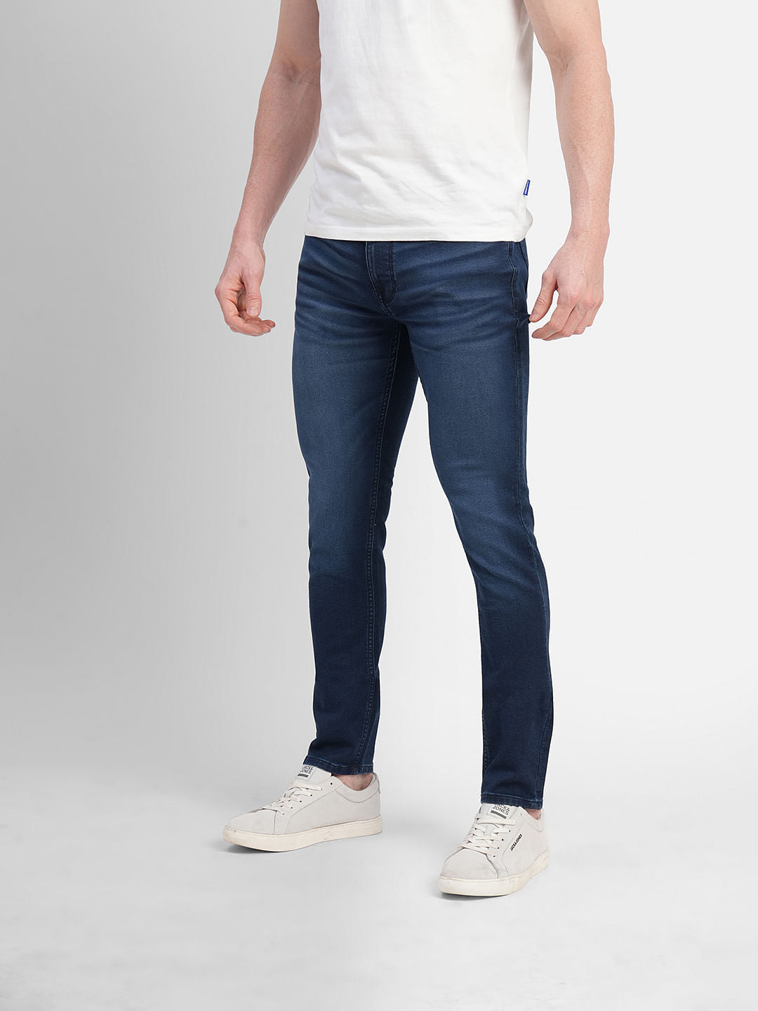 Dark Blue Low Rise Indigo Knit Skinny Fit Jeans