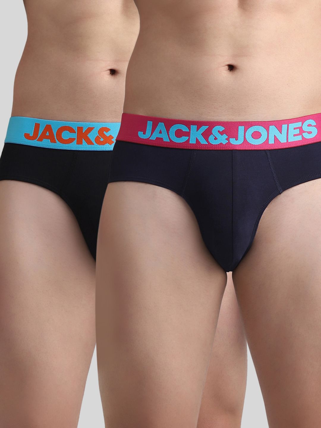 Pack Of 2 Blue & Black Logo Print Briefs