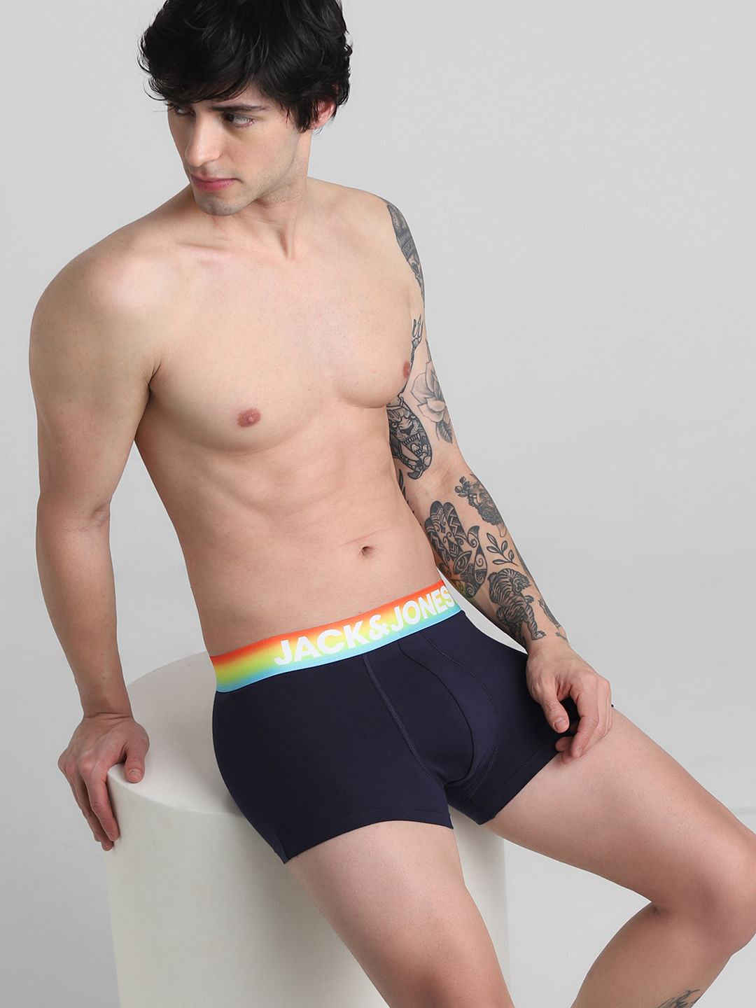 Navy Blue Logo Print Trunks