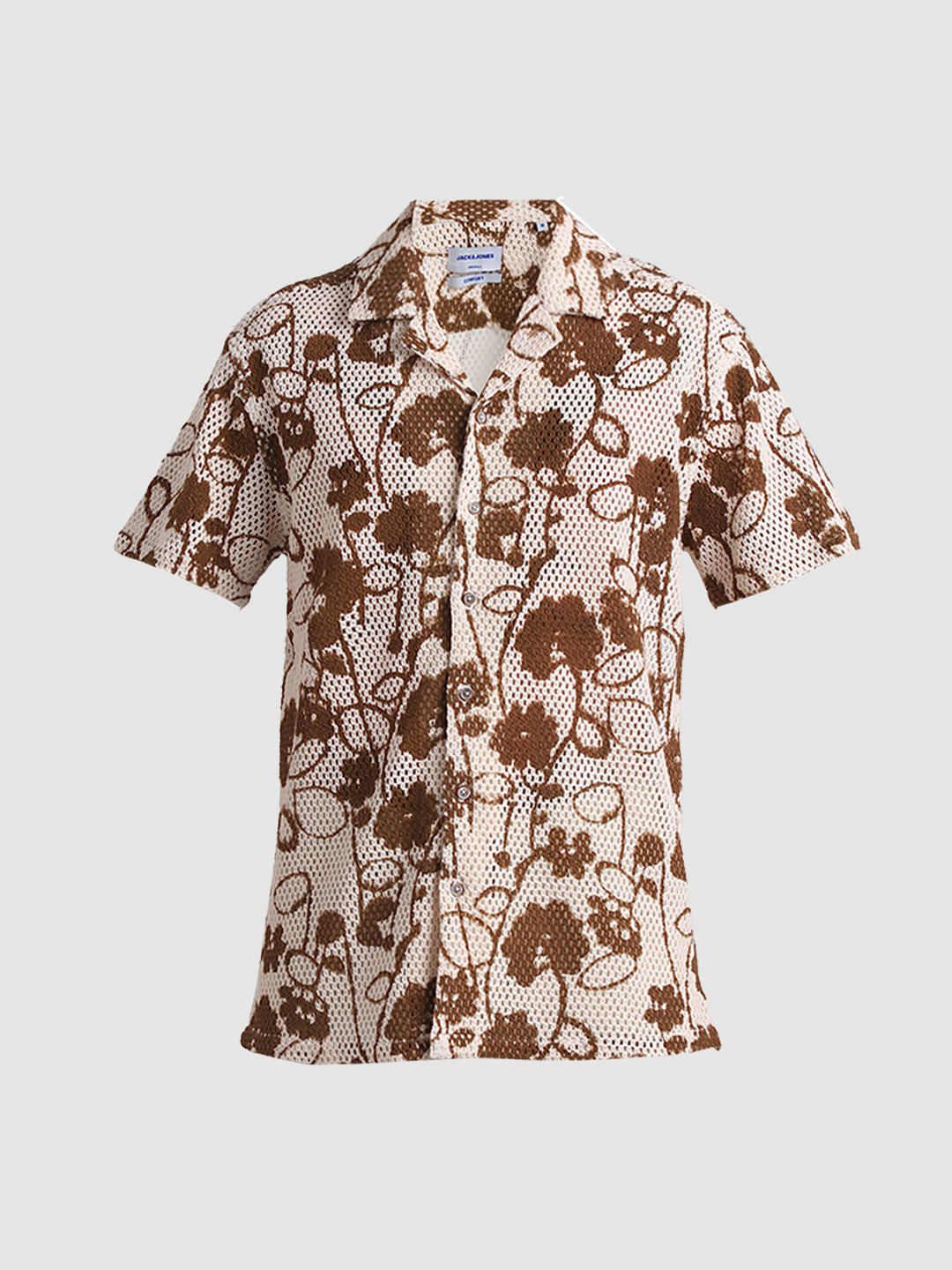Brown Printed Short Sleeves Shirt