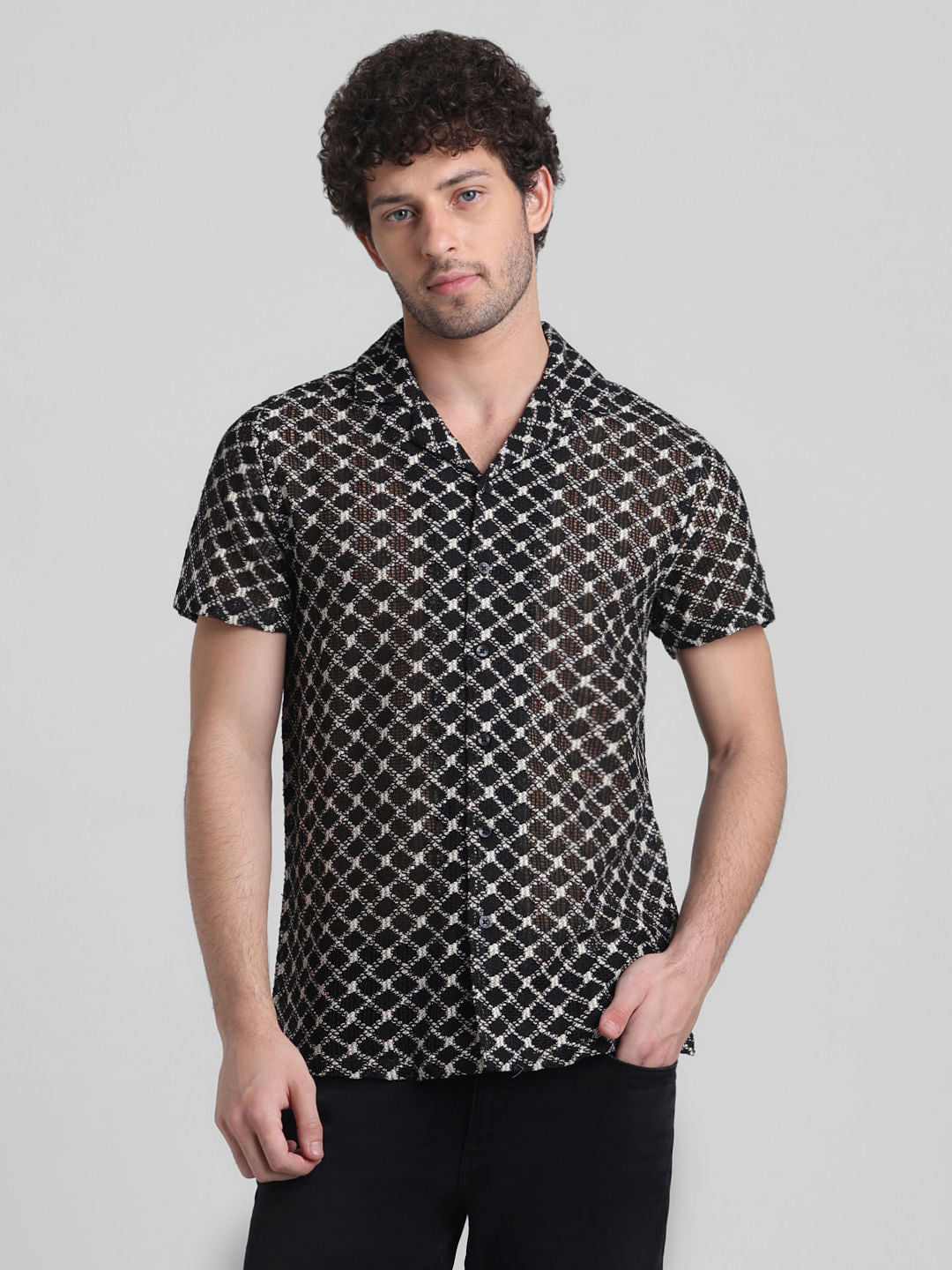 Black Printed Short Sleeves Shirt