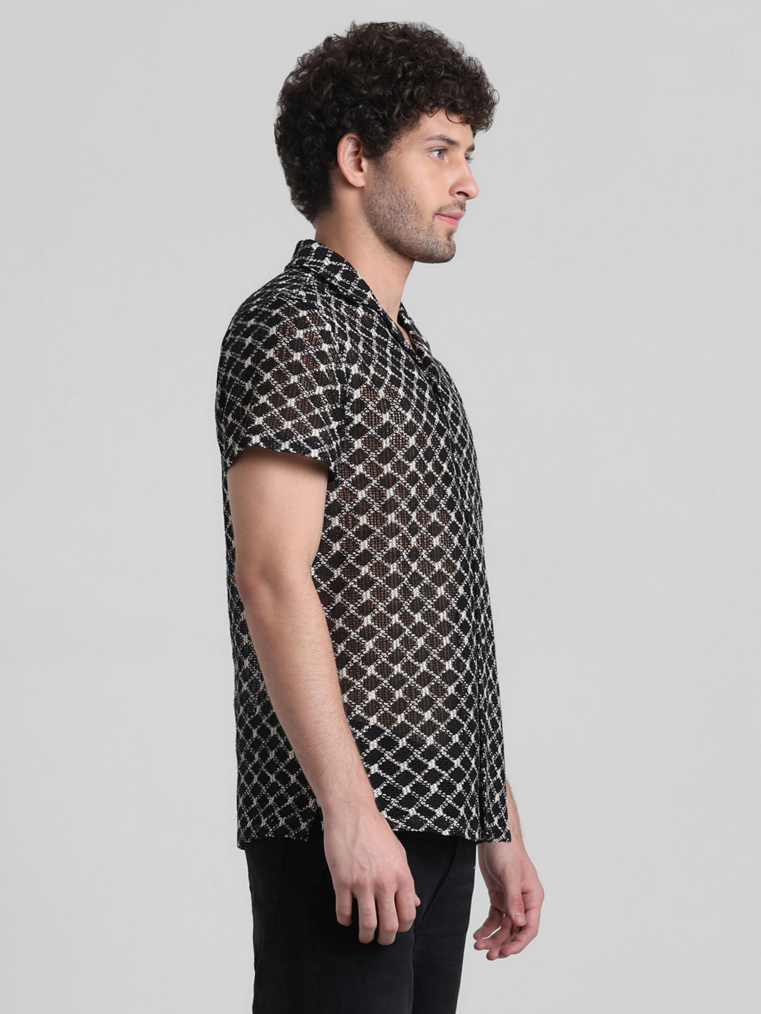 Black Printed Short Sleeves Shirt