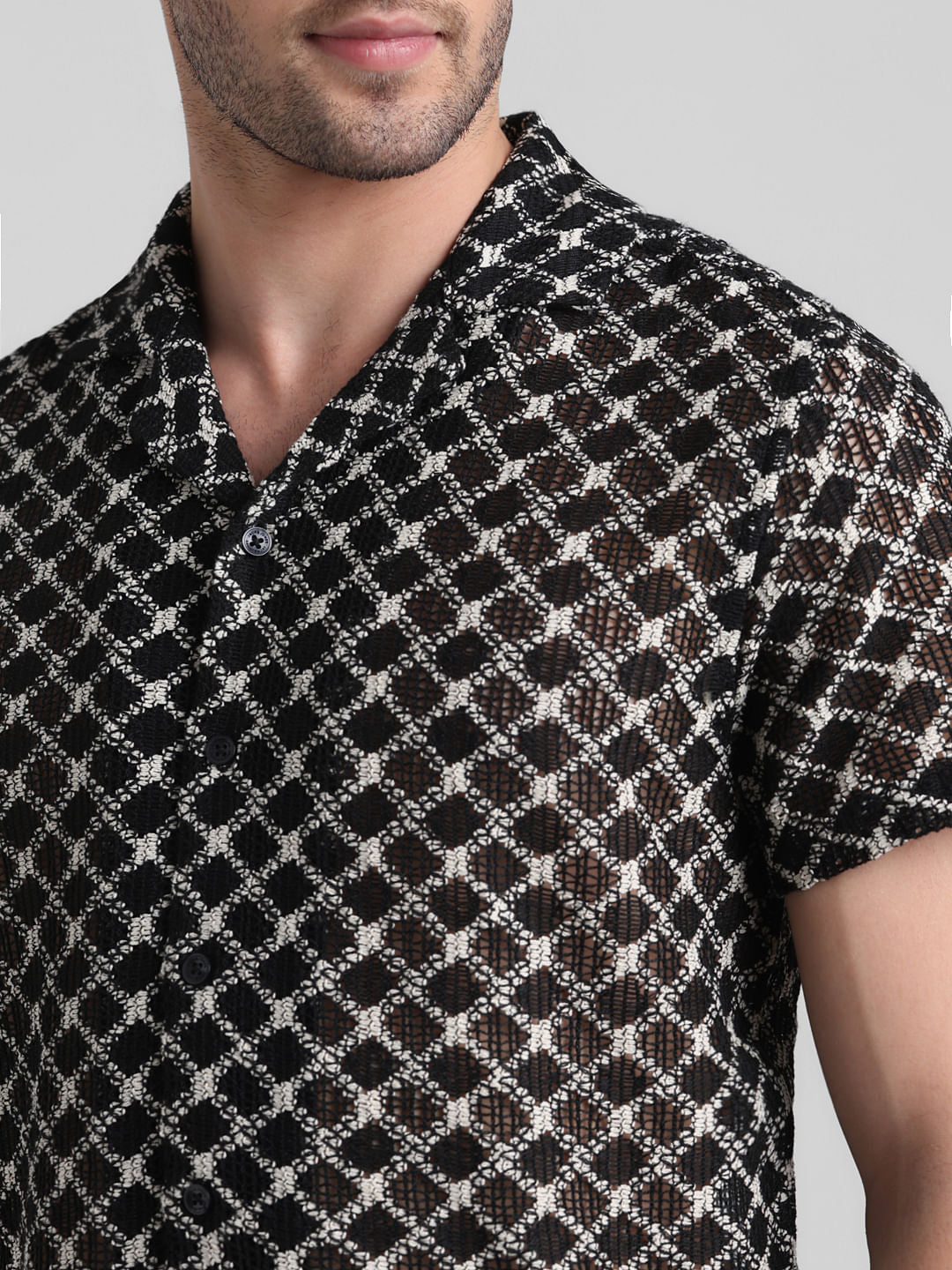 Black Printed Short Sleeves Shirt