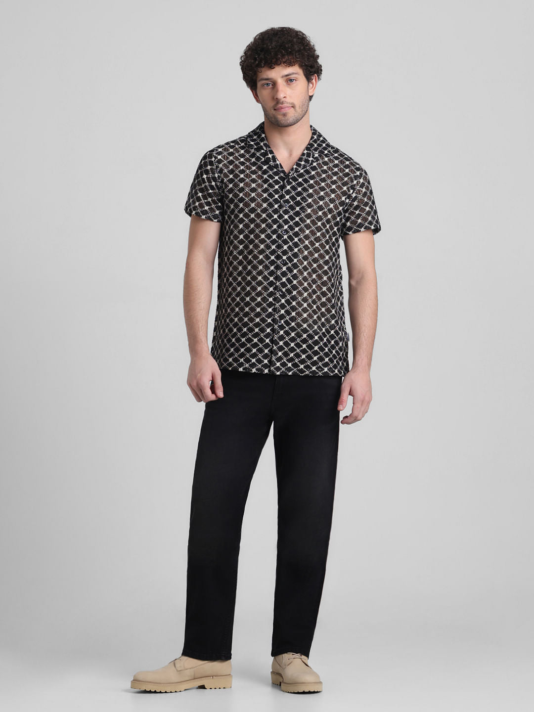 Black Printed Short Sleeves Shirt