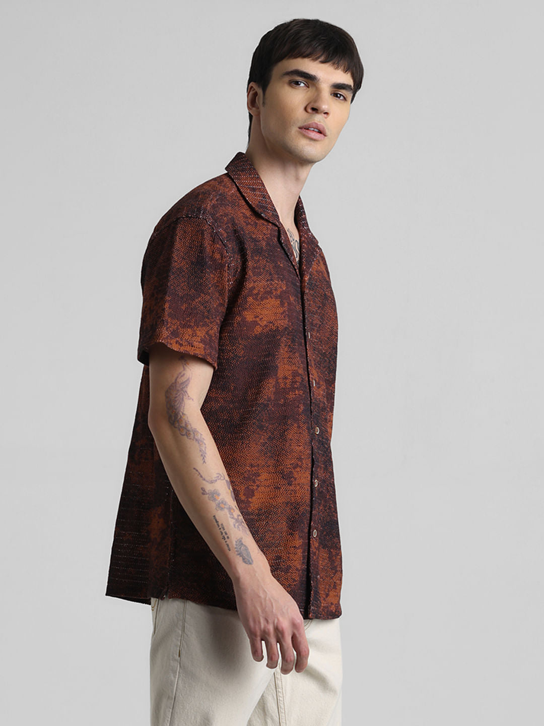 Brown Abstract Print Shirt