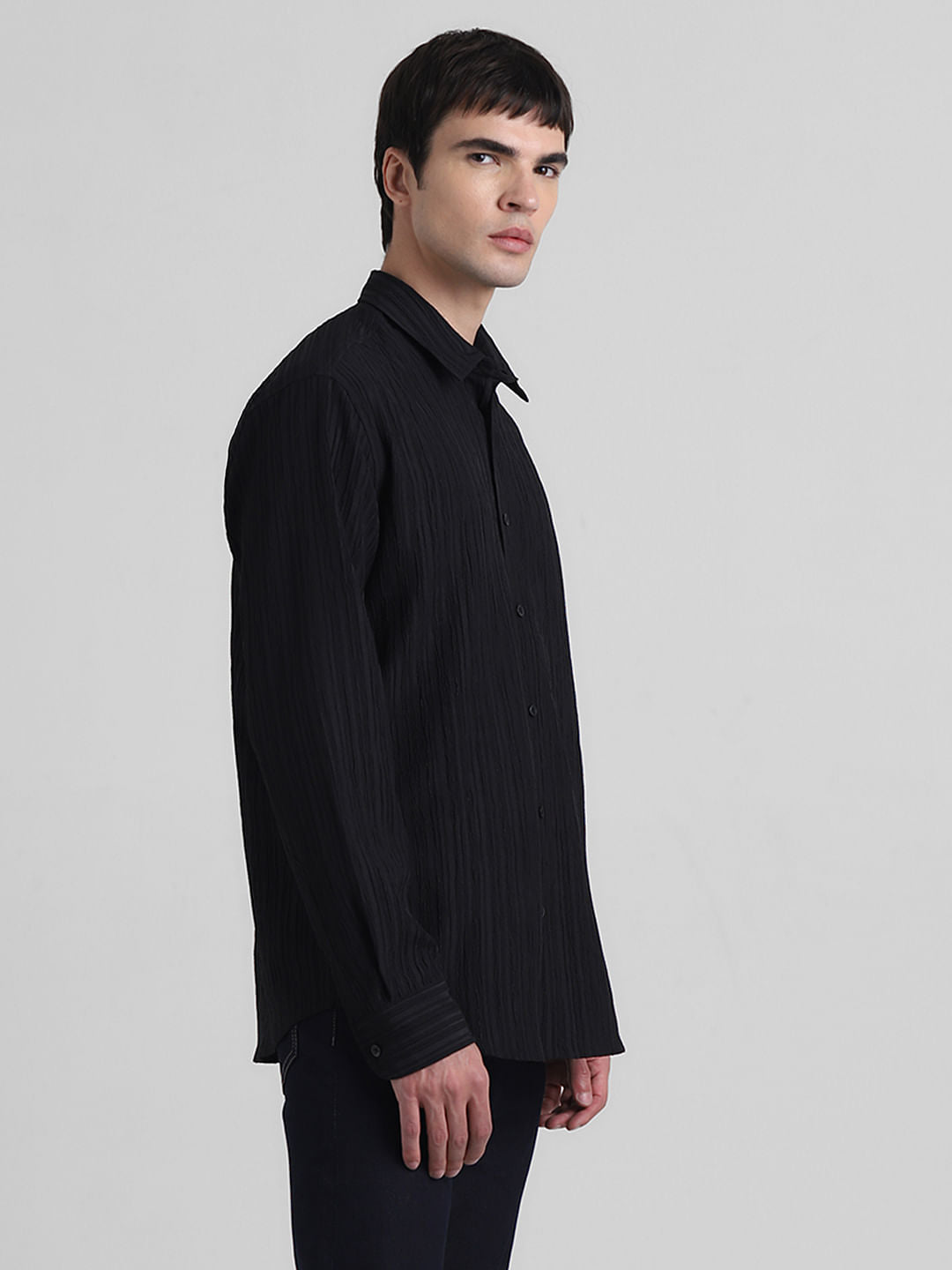 Black Crinkle Weave Shirt