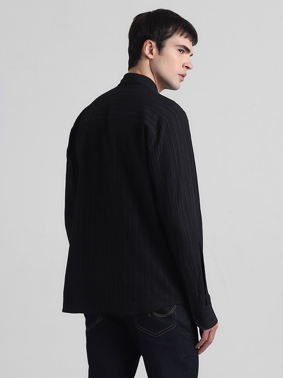 Black Crinkle Weave Shirt