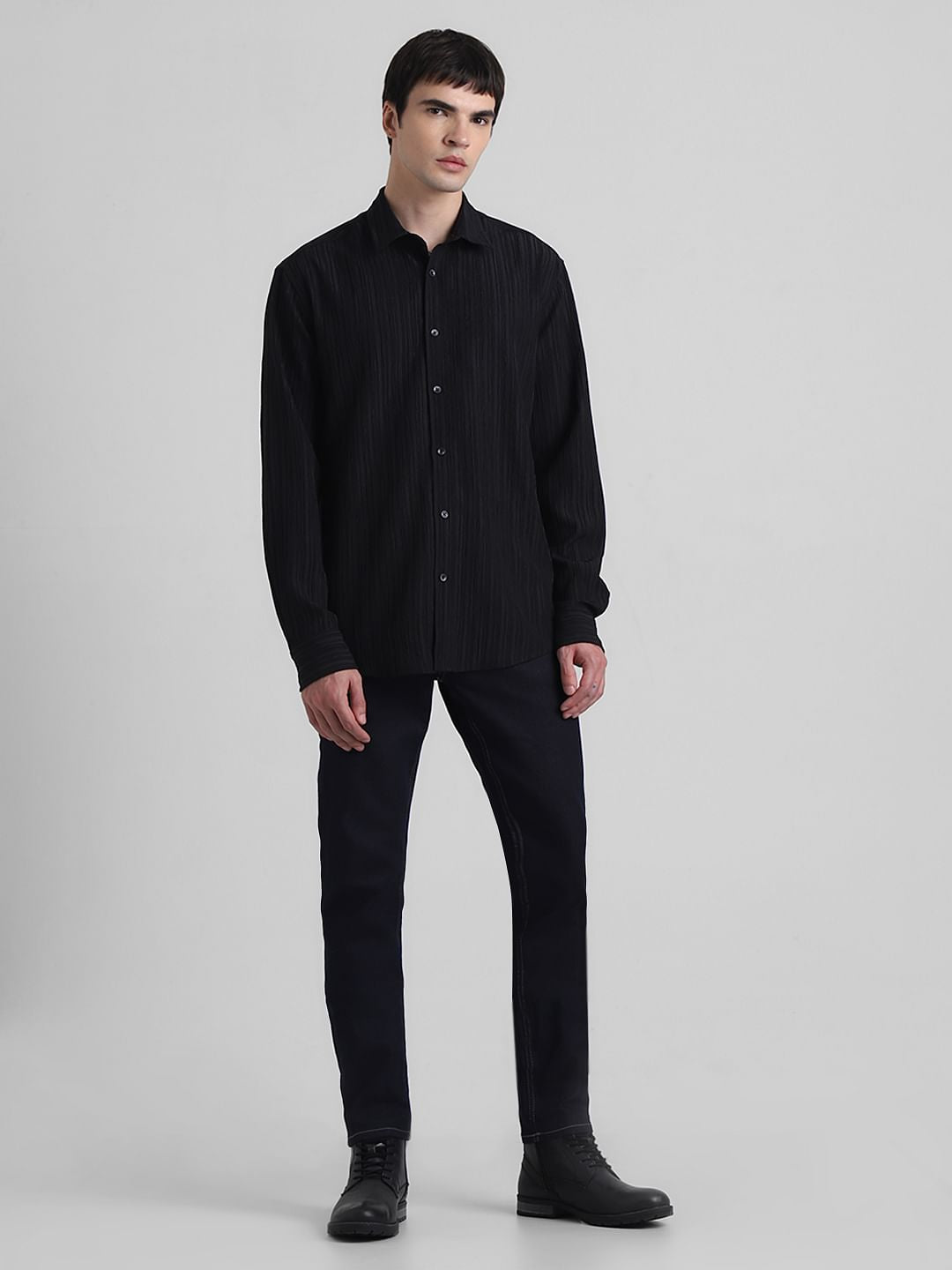 Black Crinkle Weave Shirt