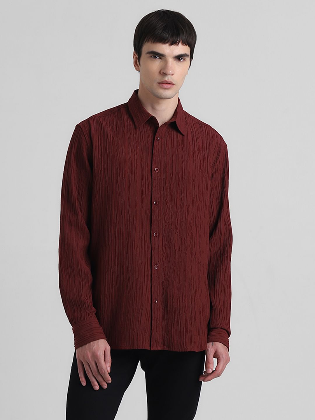 Maroon Crinkle Weave Shirt