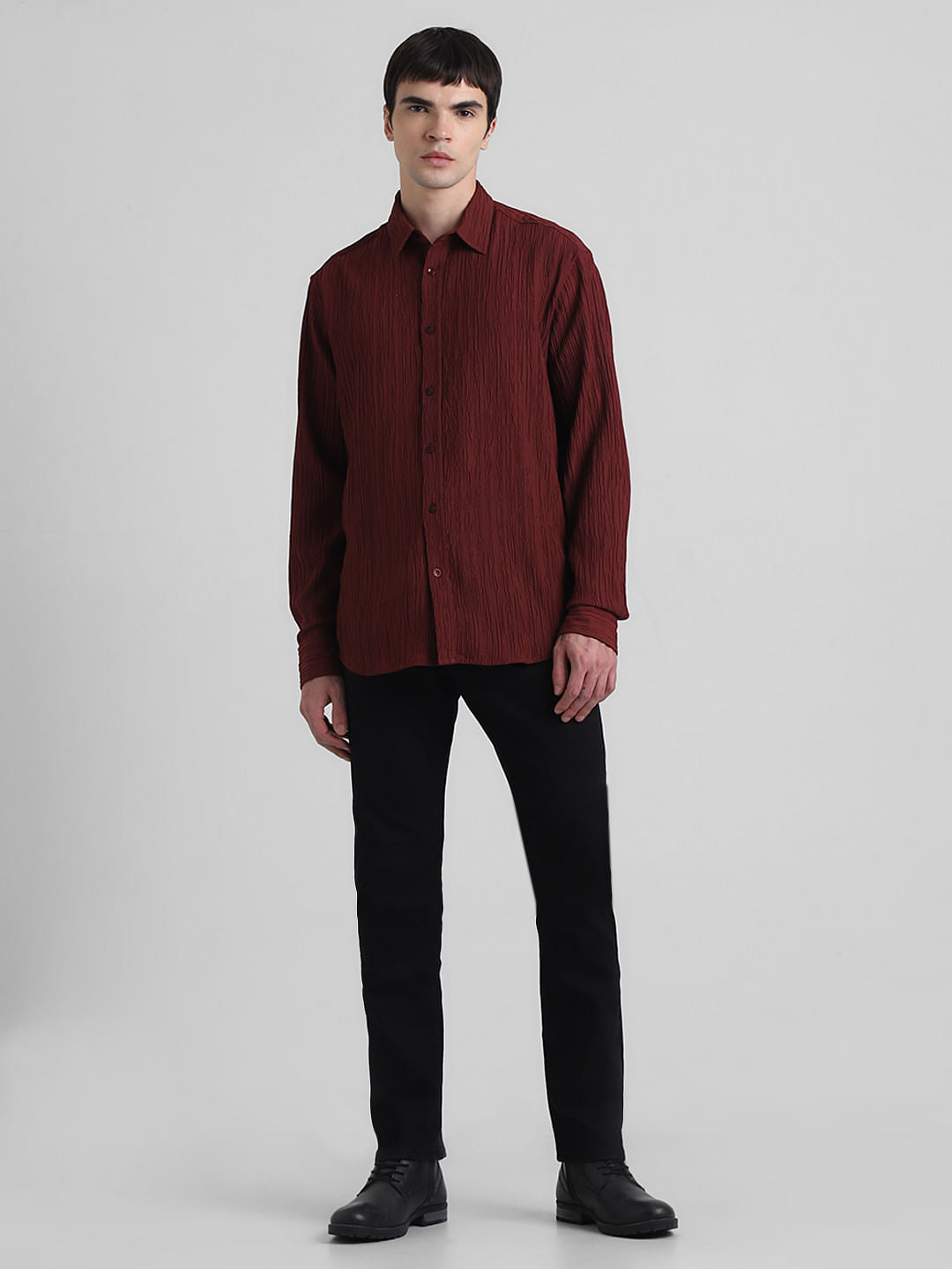Maroon Crinkle Weave Shirt