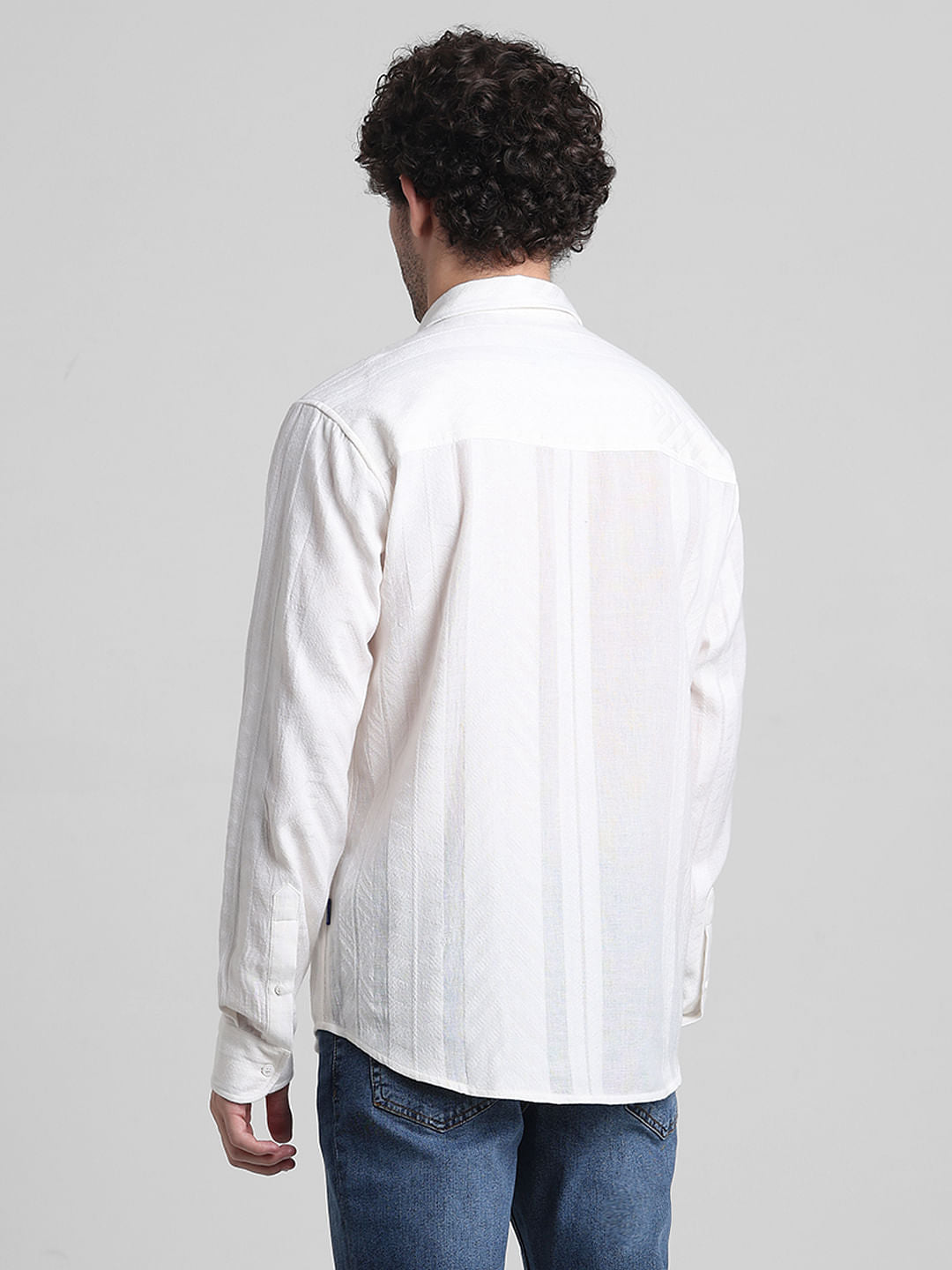 White Printed Textured Weave Shirt