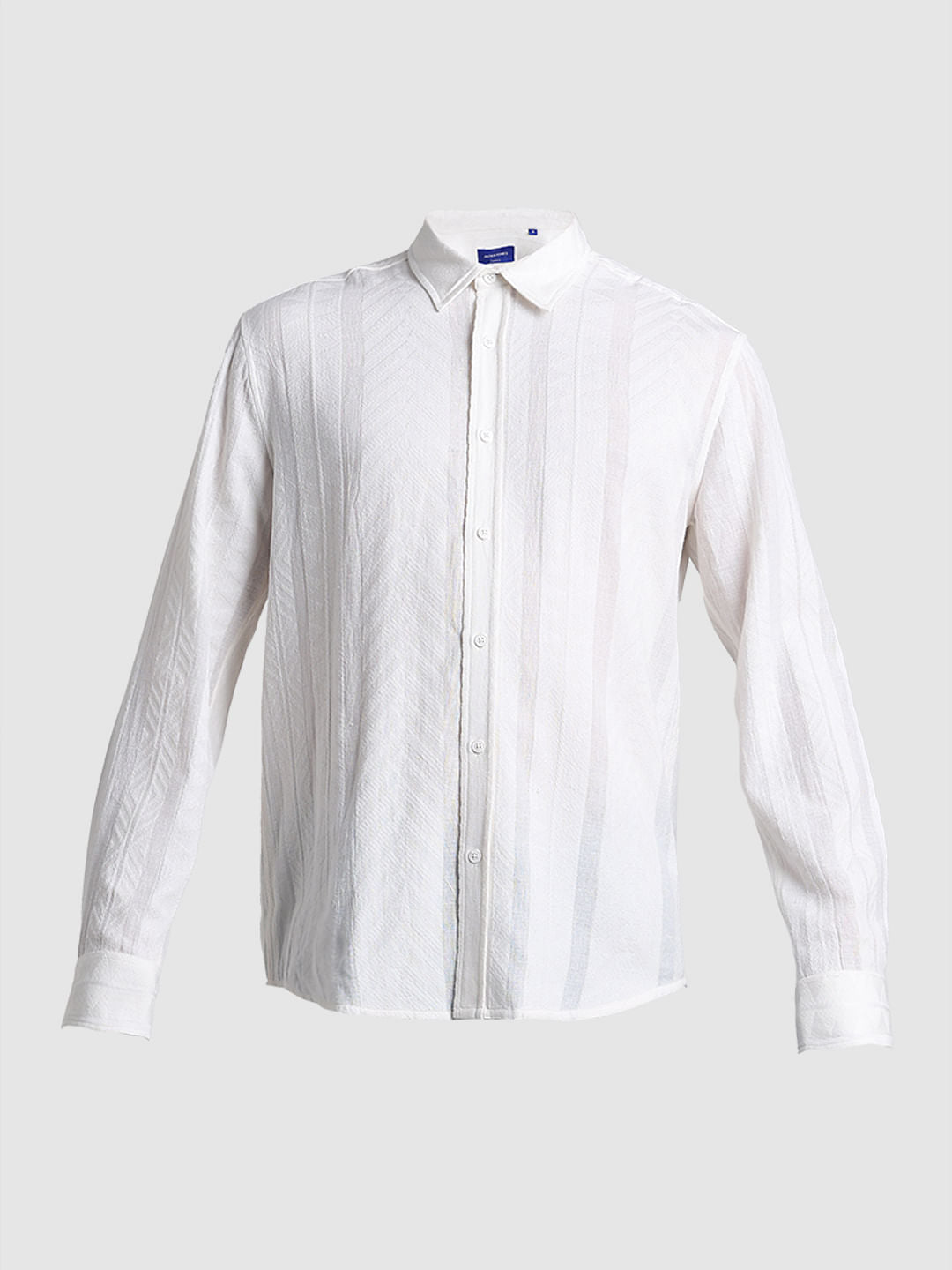 White Printed Textured Weave Shirt