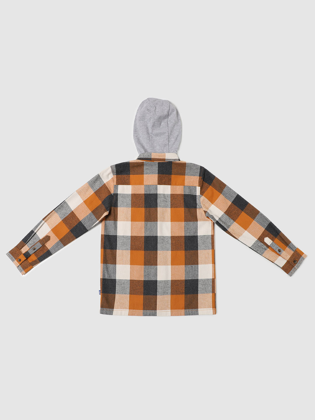 BOYS Brown Check Hooded Shirt
