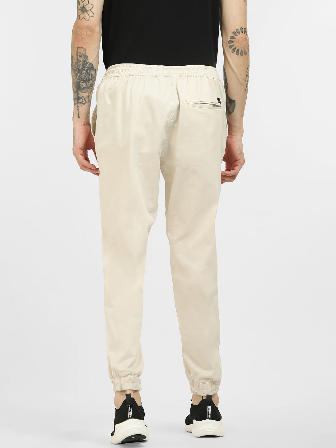 Beige Low Rise Cotton Pants