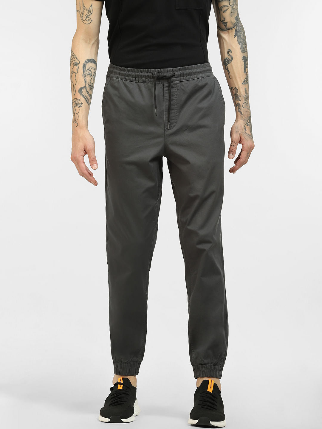Grey Low Rise Cotton Pants