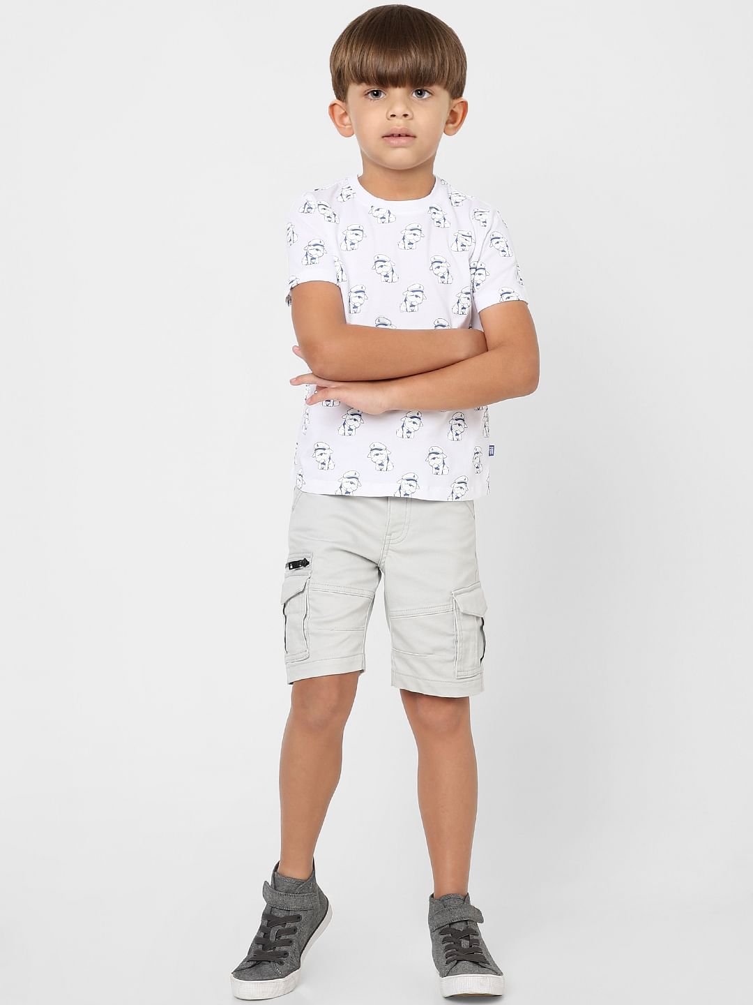 BOYS Grey Low Rise Cargo Shorts