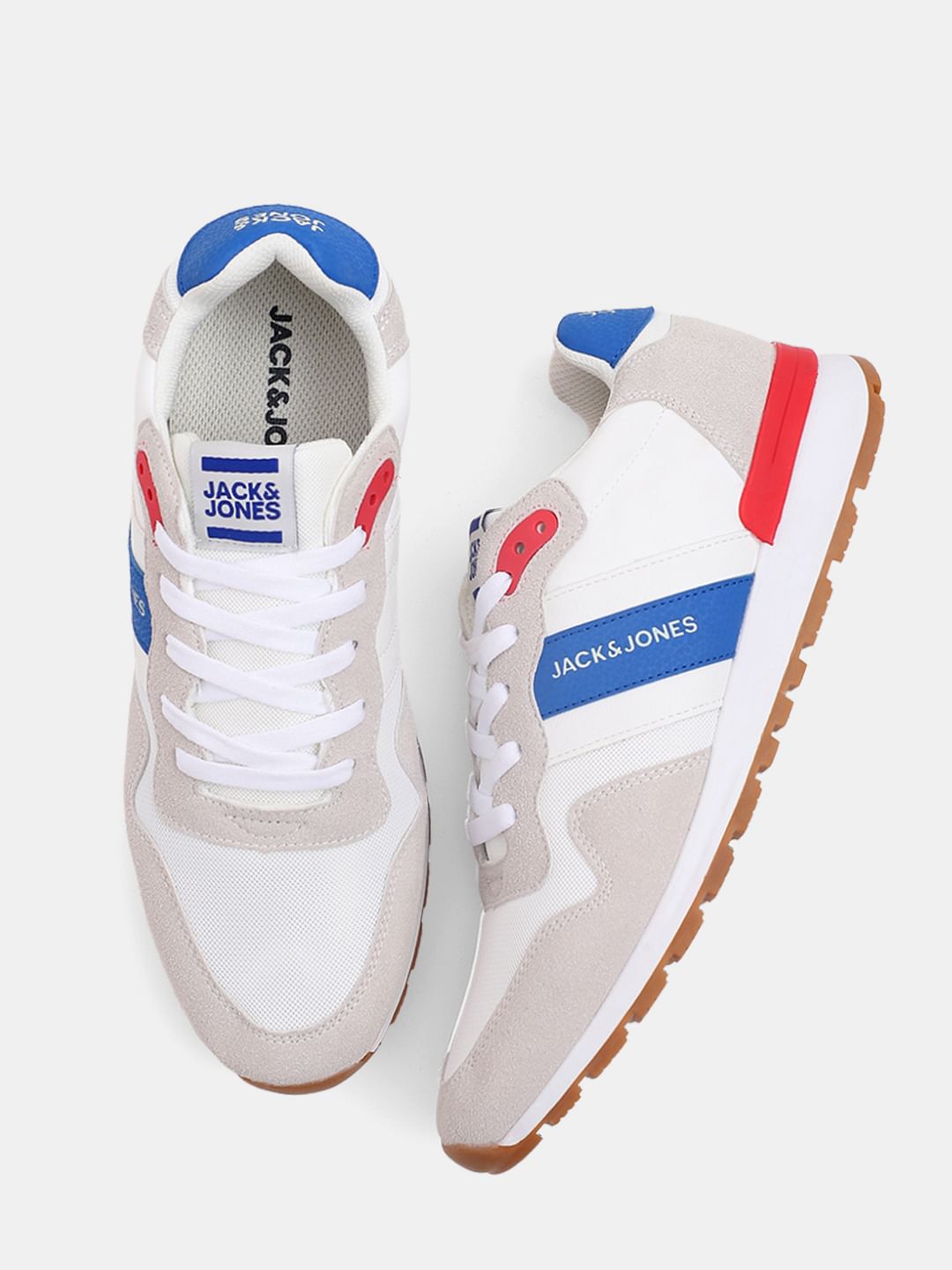 White Colourblocked Mesh Sneakers