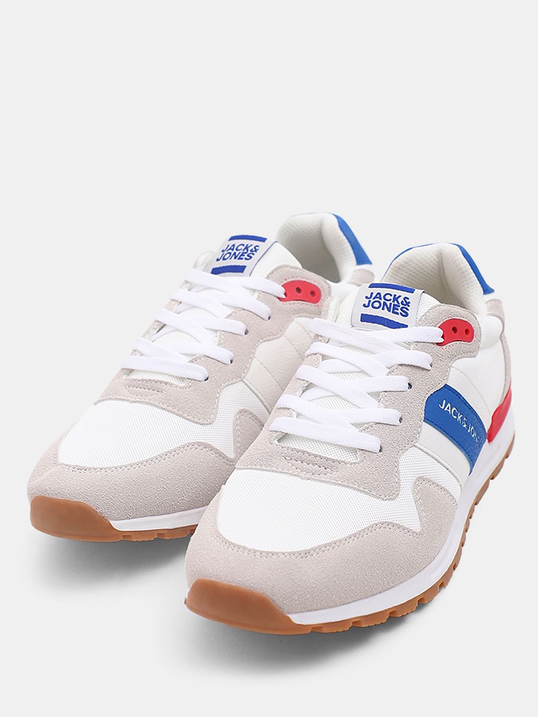 White Colourblocked Mesh Sneakers