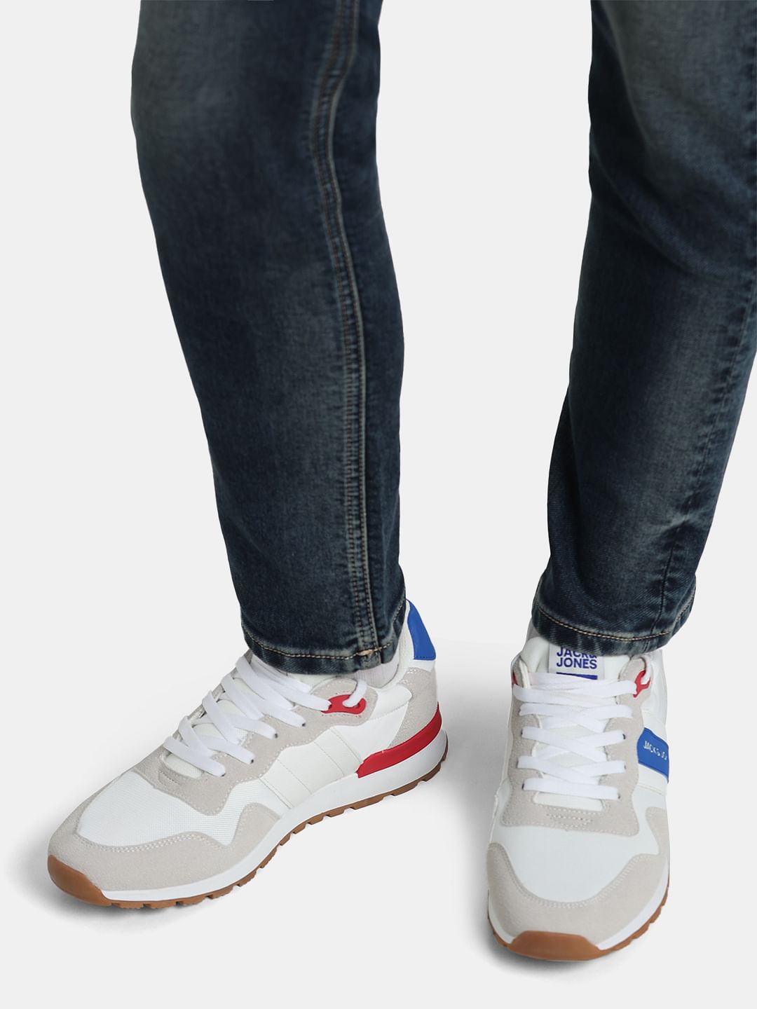 White Colourblocked Mesh Sneakers