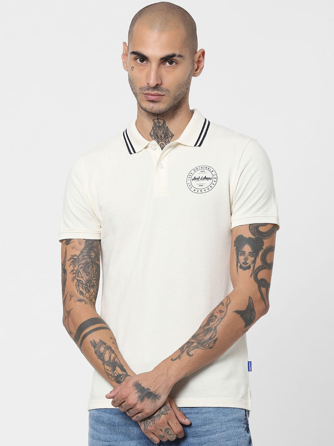 Off White Polo Neck T-shirt