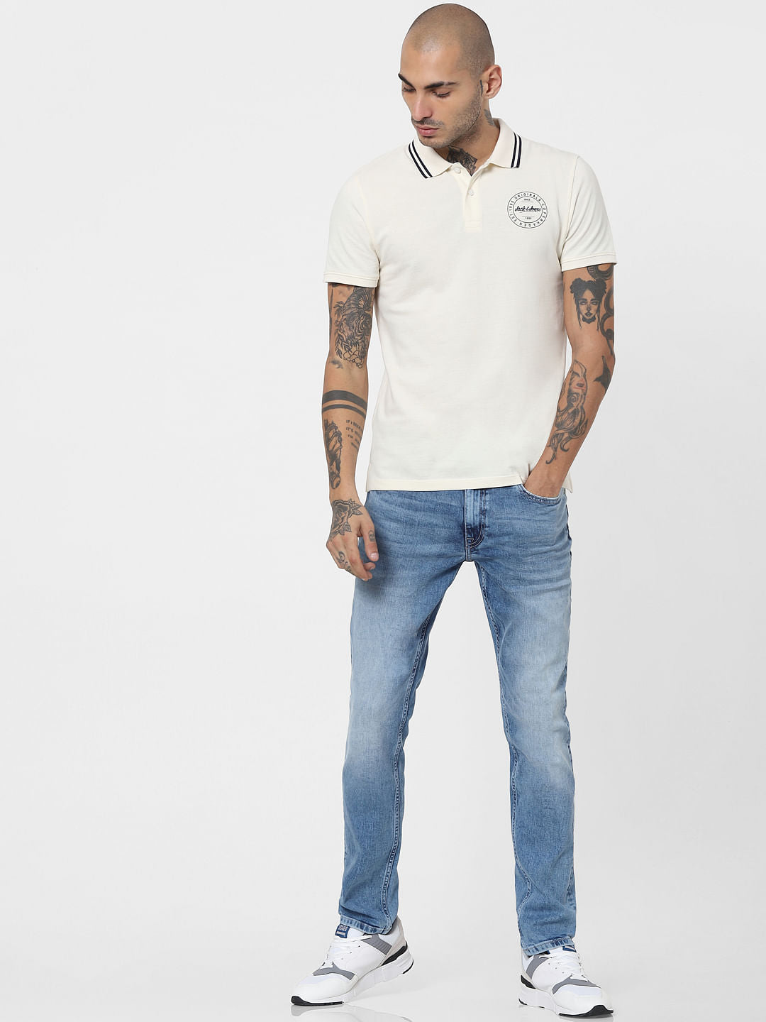 Off White Polo Neck T-shirt